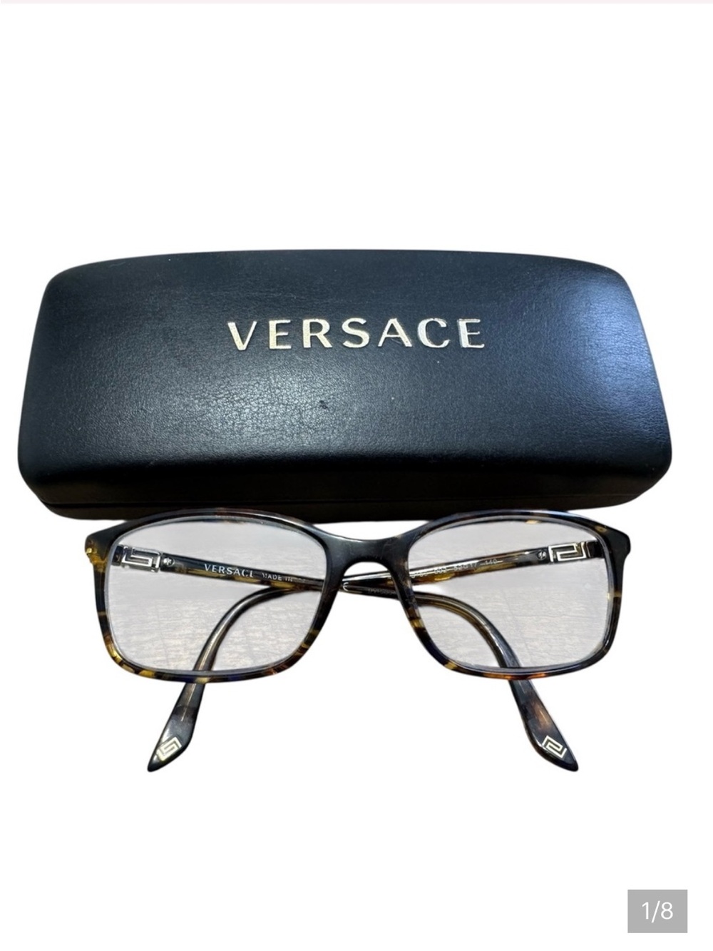 Versace Tortoiseshell and Black Rectangle eyeglasses with case